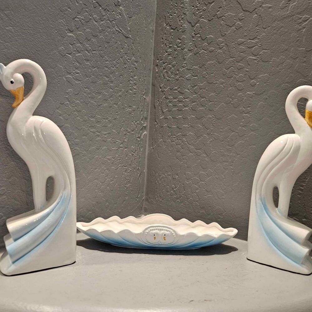 1988 Artmark Console Set Bird of Paradise Set and Vase in Original Box 12"